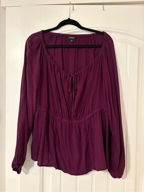 torrid deep plum peasant blouse - long sleeve women's top